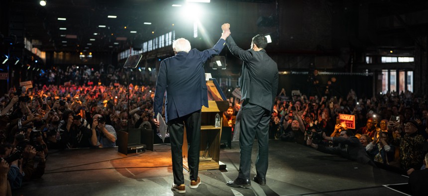 Democratic socialist Sen. Bernie Sanders was a surprise guest at Mayor Zohran Mamdani's Sunday night speech.
