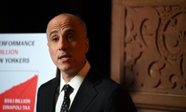 State comptroller candidate Drew Warshaw holds a news conference on Dec. 22, 2025.