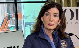 Gov. Kathy Hochul blamed climate activists for her proposal to roll back the 2019 Climate Leadership and Community Protection Act during a press conference on April 14, 2026.