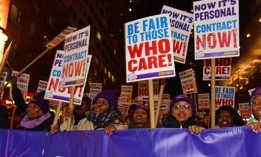 Members of 1199SEIU march in Manhattan against Rite Aid in 2016.
