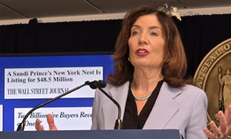Gov. Kathy Hochul speaks at a press conference on April 15, 2026. 