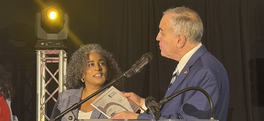 Assembly Member Karines Reyes and Comptroller Tom DiNapoli at his Friday night Somos reception in Albany.