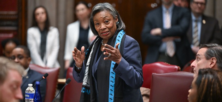 State Senate Majority Leader addresses the Senate on March 12, 2026.