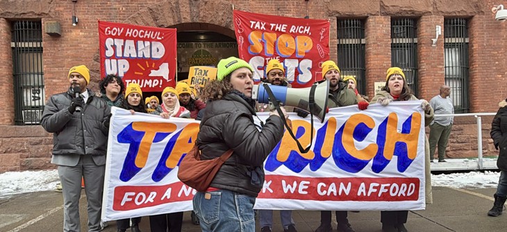 Our Time organized a the tax the rich rally in Albany on Feb. 25, 2026. 