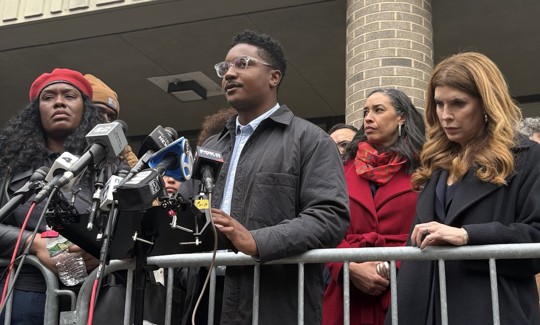 Council Member Chi Ossé was joined by colleagues after his arrest, including Council Speaker Julie Menin, right.