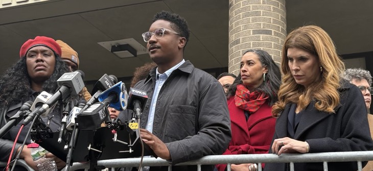 Council Member Chi Ossé was joined by colleagues after his arrest, including Council Speaker Julie Menin, right.