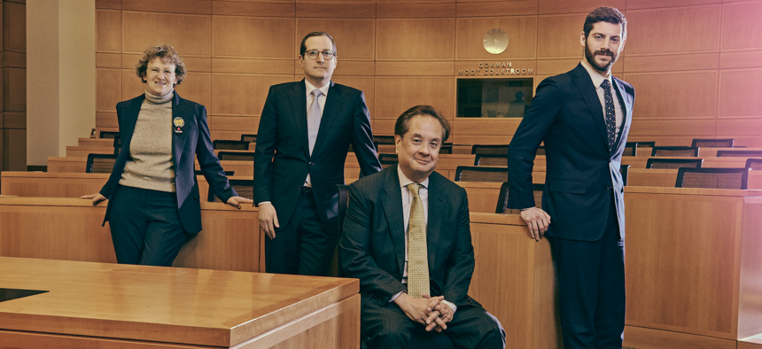 From left, Nina Schwalbe, Micah Lasher, George Conway and Alex Bores are all vying to replace Rep. Jerry Nadler.