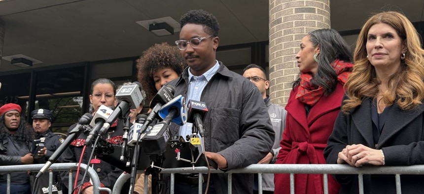 Council Member Chi Ossé addressed the media after being released in Bed-Stuy.