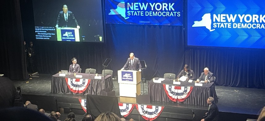 State Democratic Party Chair Jay Jacobs speaks at the state Democratic Party convention.
