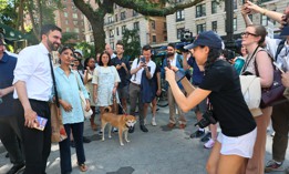 Zohran Mamdani greets voters on primary election day in 2025.