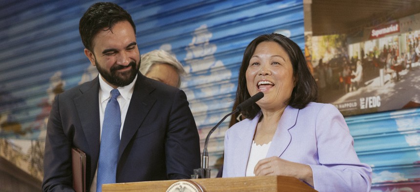 Mayor Zohran Mamdani and Deputy Mayor for Economic Justice Julie Su announce La Marqueta in East Harlem as the first site identified for the City’s public grocery stores on April 14, 2026.