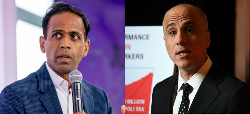Raj Goyle, left, and Drew Warshaw are trying to prove they can own the progressive lane in the Democratic primary for state comptroller.