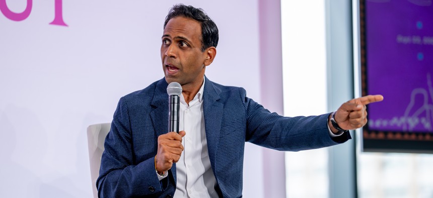 New York state comptroller candidate Raj Goyle speaks at a panel on Sept. 22, 2023.