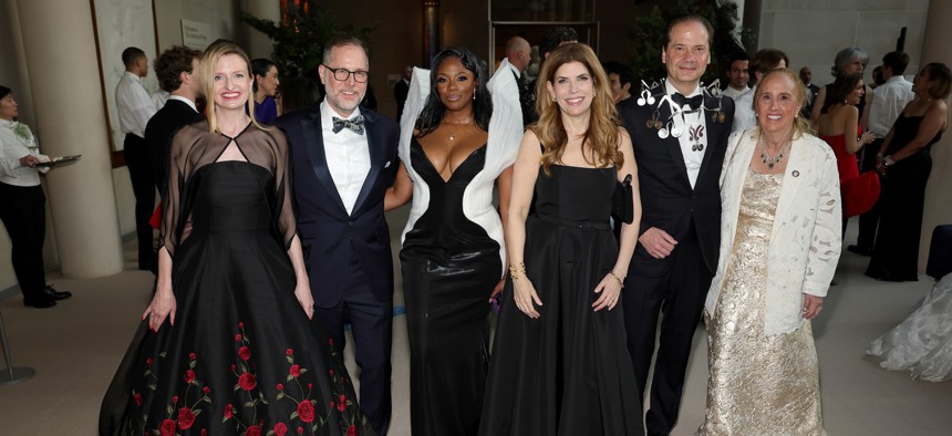 From left: Council Member Virginia Maloney, Comptroller Mark Levine, Council Member Nantasha Williams, Council Speaker Julie Menin, Met CEO Max Hollein and Council Member Gale Brewer.