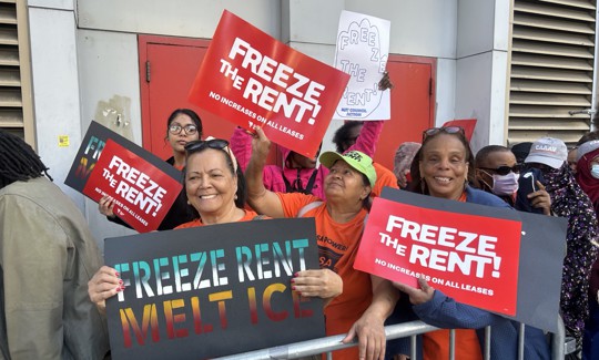 Tenant advocates rallied outside the Rent Guidelines Board meeting Thursday evening.