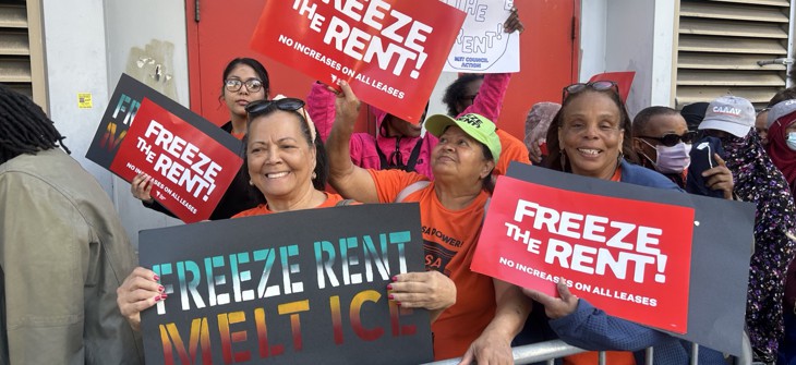 Tenant advocates rallied outside the Rent Guidelines Board meeting Thursday evening.