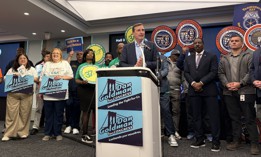Rep. Dan Goldman hosts a labor rally for his reelection campaign on May 11, 2026, with Gov. Kathy Hochul in attendance.