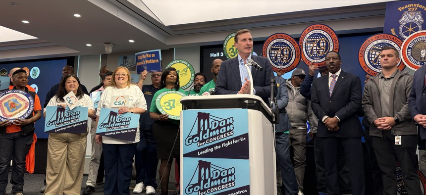 Rep. Dan Goldman hosts a labor rally for his reelection campaign on May 11, 2026, with Gov. Kathy Hochul in attendance.