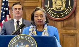 State Senate Majority Leader Andrea Stewart Cousins that she still has not seen details on Gov. Kathy Hochul’s pied-à-terre proposal.