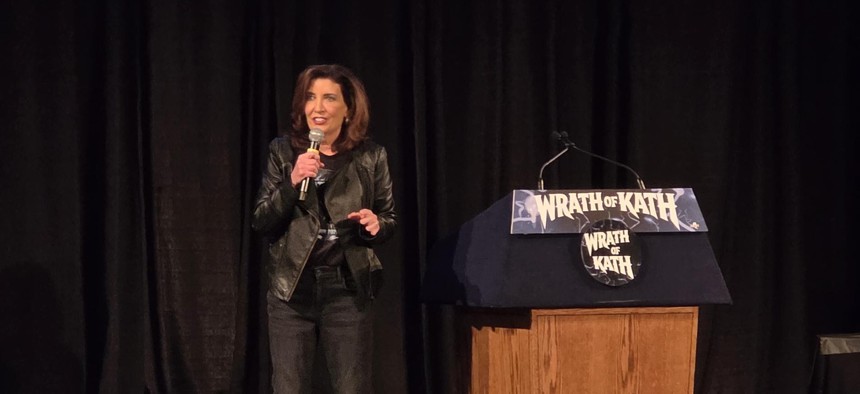Gov. Kathy Hochul performs a stand-up routine rebutting the LCA Show. 