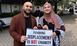 Assembly Member Steven Raga and rival state Senate candidate Aber Kawas pose together following a press conference for the Not on Our Dime! Act on May 22, 2026.