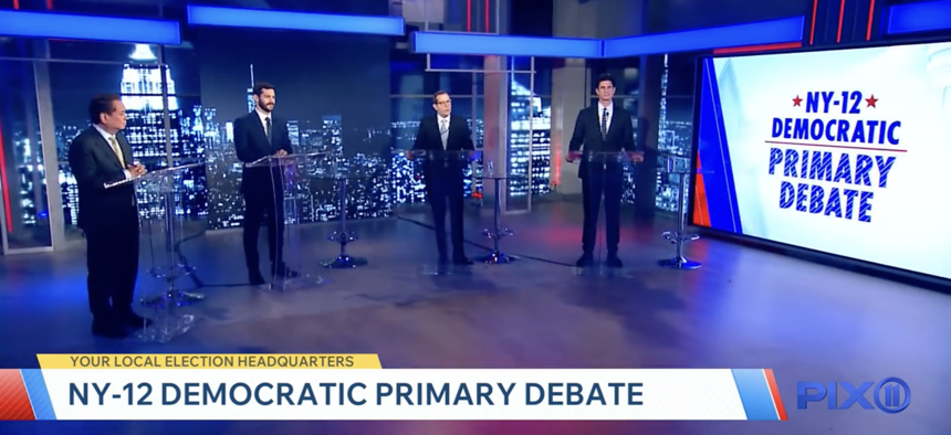 George Conway, Alex Bores, Micah Lasher and Jack Schlossberg joined the first televised debate in the Democratic primary for NY-12. 