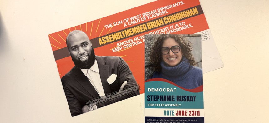 Check the fine print - the Cunningham mailer is from Moving New York Families Forward, and the Ruskay flyer is from Westside Progress