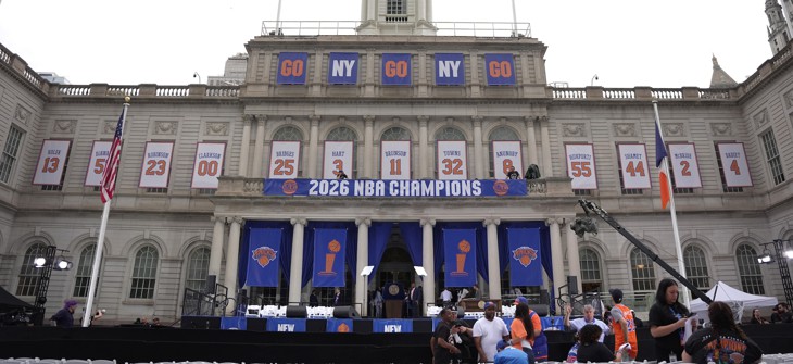 Knicks fans are celebrating a championship with a ticker-tape parade.