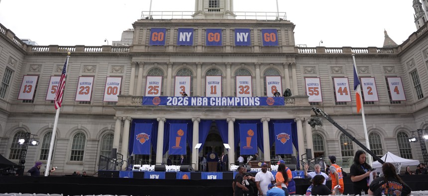 Knicks fans are celebrating a championship with a ticker-tape parade.