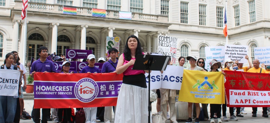 New York City Council Member Susan Zhuang rallied with Asian American groups on June 11, 2026.