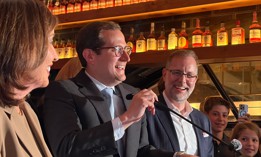 Micah Lasher celebrated the win flanked by his former boss, Gov. Kathy Hochul and his ally, Comptroller Mark Levine.