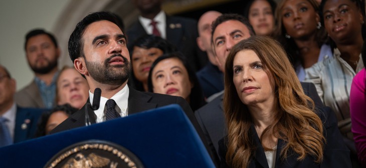 New York City Mayor Zohran Mamdani announces a city budget deal with City Council Speaker Julie Menin on June 30.