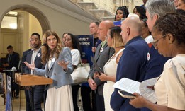 City Council Speaker Julie Menin and United Federation of Teachers President Michael Mulgrew rally ahead of the vote to give paraprofessionals a one-time bonus.