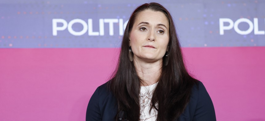 Then-Senior Advisor to the Director of the Cybersecurity and Infrastructure Security Agency Cait Conley speaks to during Politico's annual AI and Tech Summit on September 17, 2024.