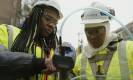 At a training in Queens, a National Grid worker learns how to check for gas line leaks to ensure safe, reliable service.