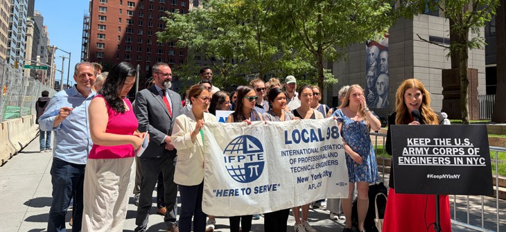 City Council Speaker Julie Menin and congressional nominee Brad Lander were among those protesting the planned move of U.S. Army Corps of Engineers offices.