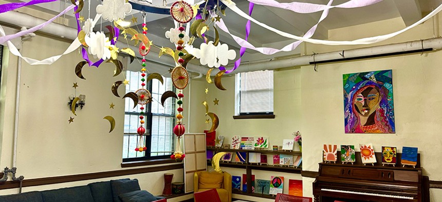 A multi-purpose space, decorated by students, at SAYA’s current location in Elmhurst, Queens.