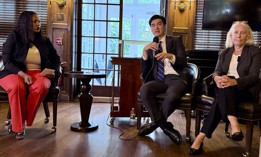 Attorney and Westchester County Legislator David Imamura, center, and election attorney Amy B. Marion, right, attended a forum in Albany on July 29 about a legal roadmap to achieve ranked choice voting. Unite NY Statewide Organizing Director Sherrise Palomino, left, moderated the panel.