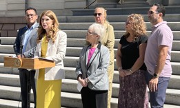 City Council Speaker Julie Menin, City Council colleagues and advocates announced a new review of e-bike and e-scooter safety on City Hall steps Tuesday.