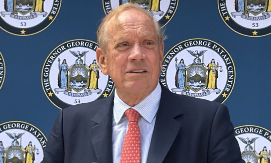 Former Gov. George Pataki returned to Albany on Wednesday.