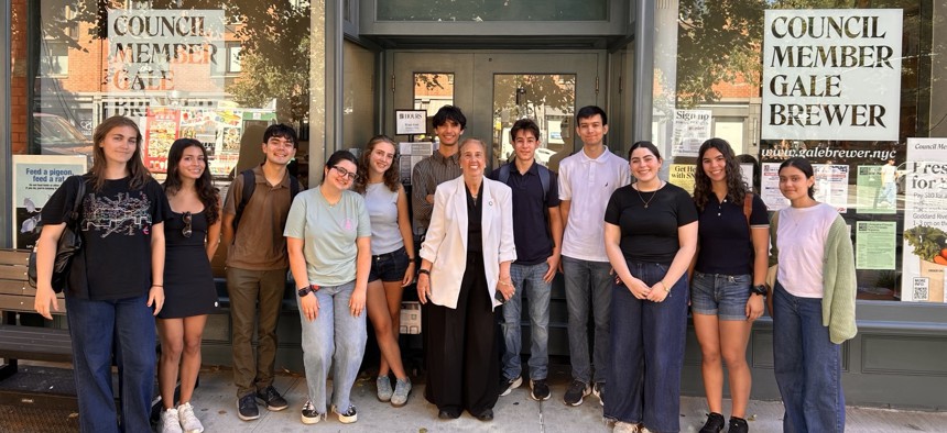 New York City Council Member Gale Brewer with some summer interns outside her district office this year.