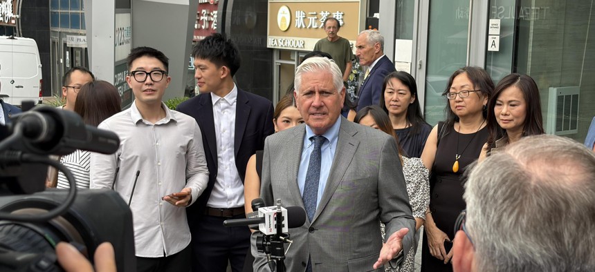 Republican gubernatorial candidate and Nassau County Executive Bruce Blakeman made a campaign stop in Downtown Flushing.
