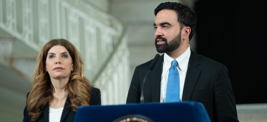Mayor Zohran Mamdani and City Council Speaker Julie Menin hold a joint press conference in April 2026.