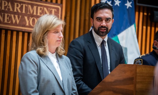 NYPD Commissioner Jessica Tisch and New York City Mayor Zohran Mamdani brief the media about security measures for the Israel Day parade.