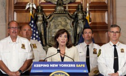 Gov. Kathy Hochul touted the implementation of a law banning local cooperation with U.S. Immigration and Customs Enforcement. 