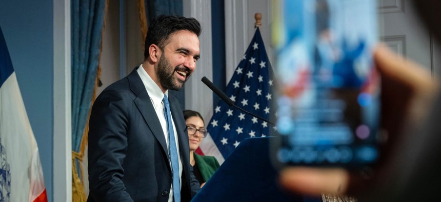 Mayor Zohran Mamdani hosts a press conference for “new media” in January 2026.