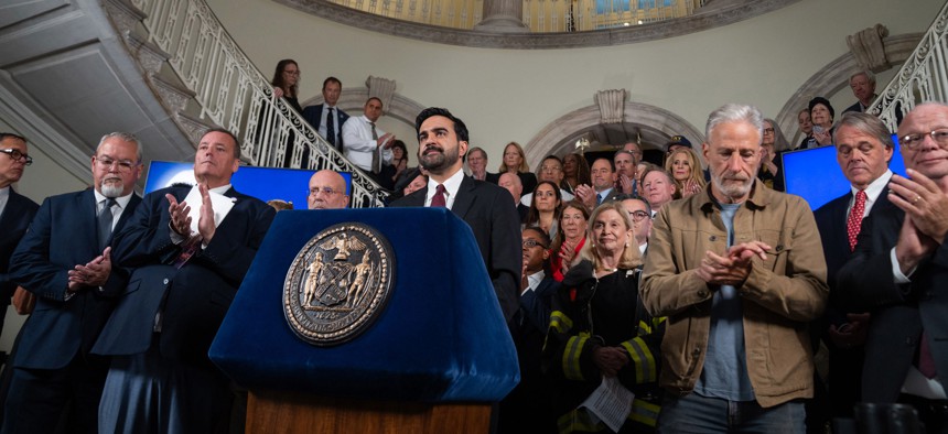 The mayor was joined by advocates and Congress members – but only one council member. 