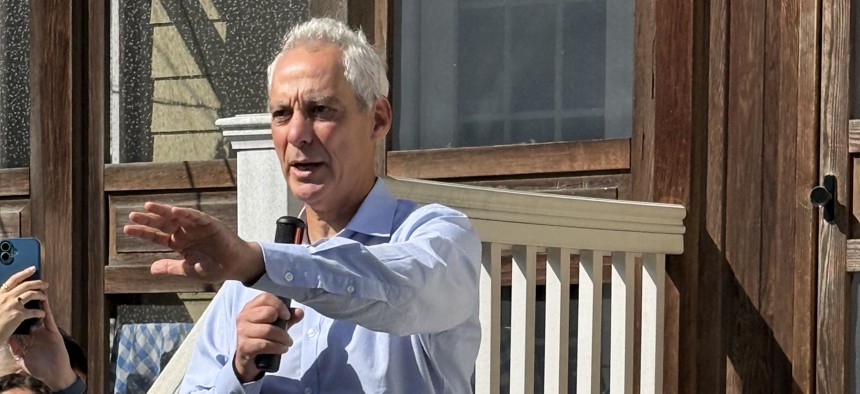 Former Chicago Mayor Rahm Emanuel hits the campaign trail for a congressional candidate in New Jersey.