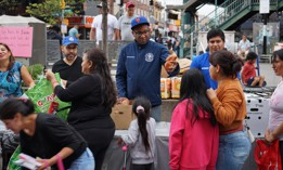 Queens Borough President Donovan Richards participates in an Immigrant Resource Fair and Food Giveaway in Corona Plaza on Aug. 24, 2023.