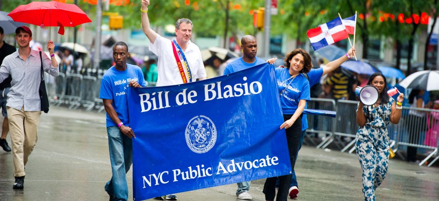New York City Public Advocate Bill de Blasio attends the 2011 Dominican Day Parade.